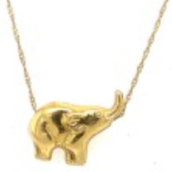 18k Trunk Up!! Wisdom Strength Yellow Gold Elephant Slide Necklace - Picture 2 of 4